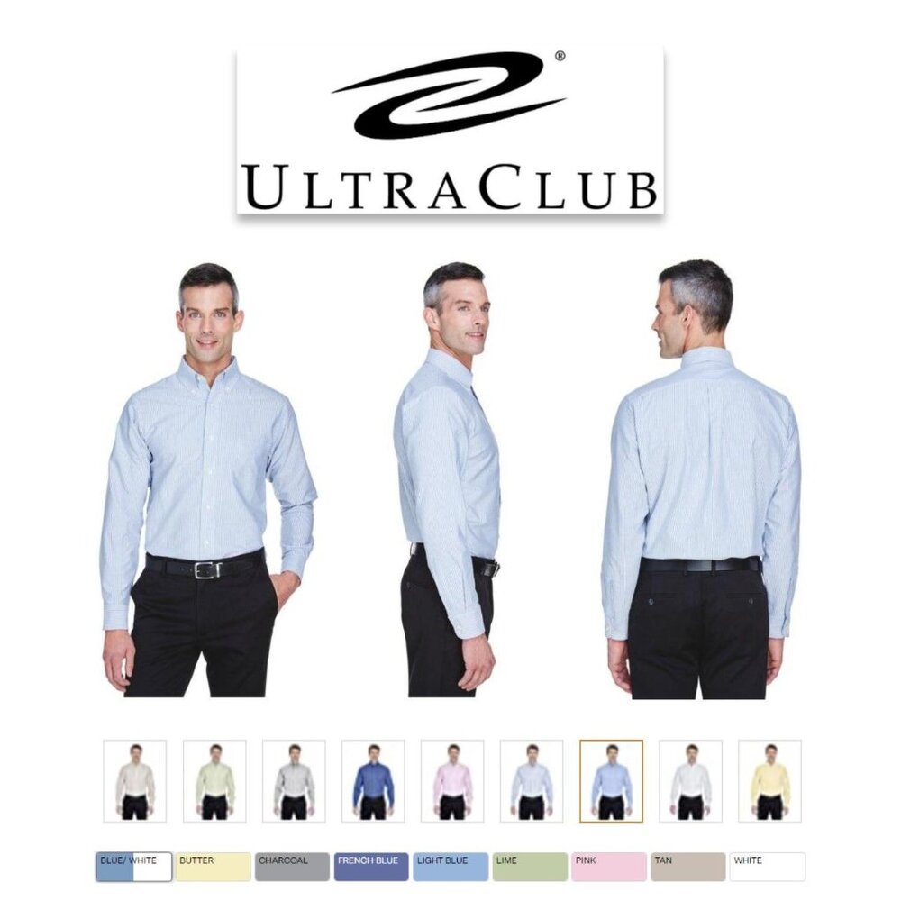 NEW Men's UltraClub Wrinkle Resistant Oxford Light Blue Large